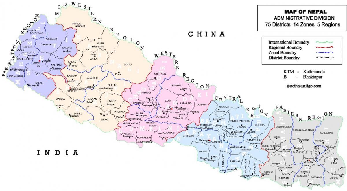 Непал політична карта з районами