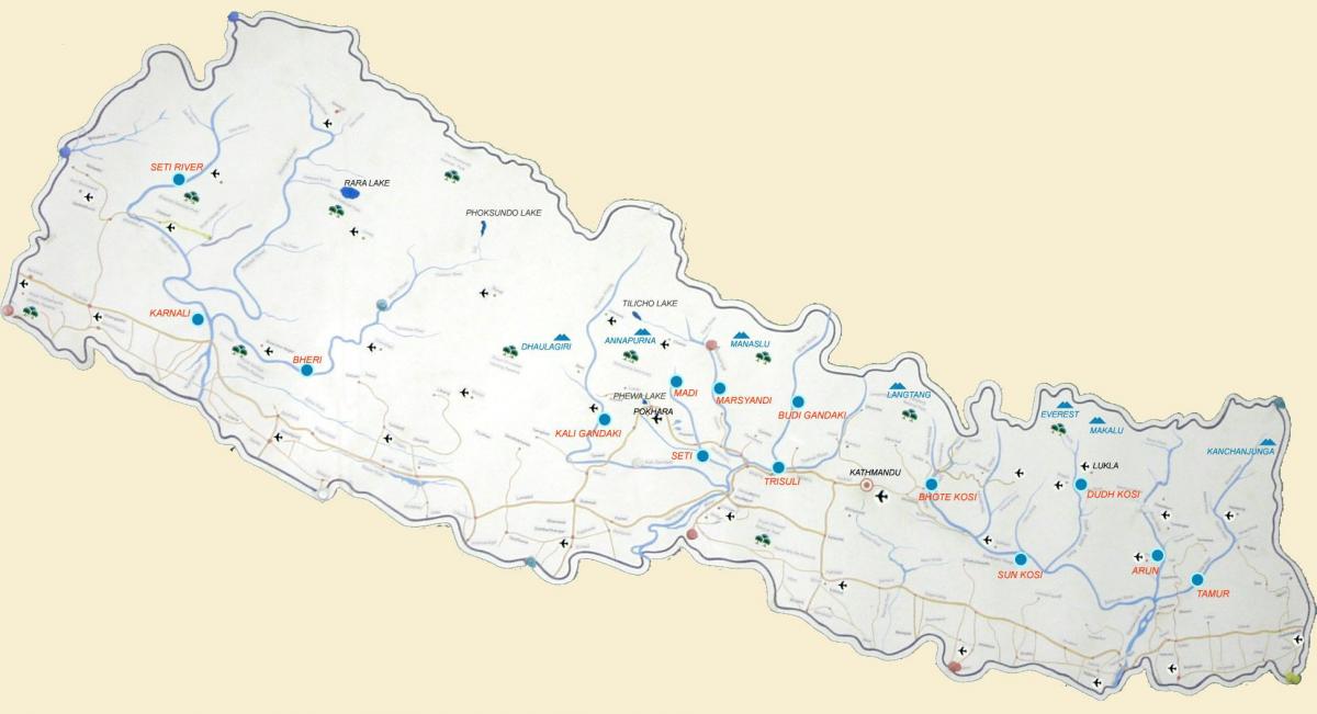 карта Непалу показуючи річок