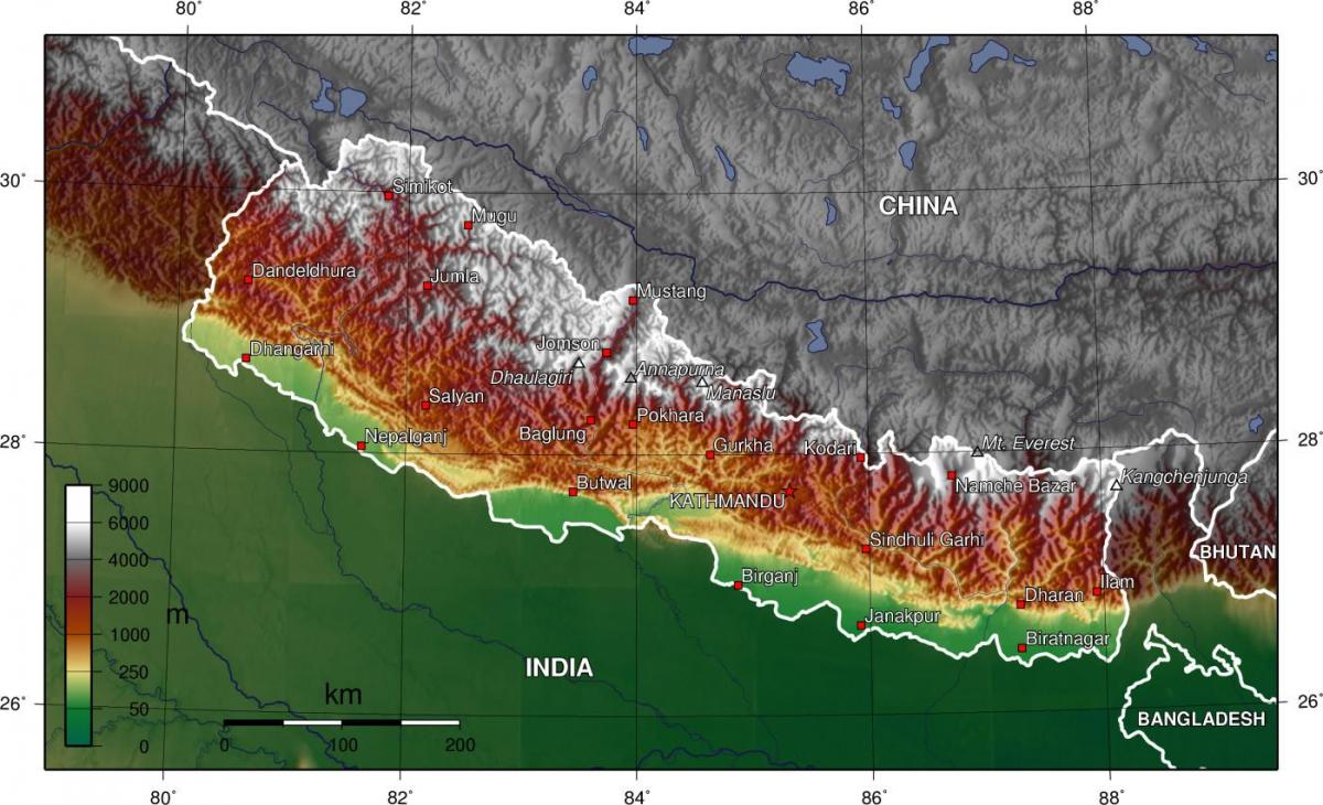 Карта супутник Непал